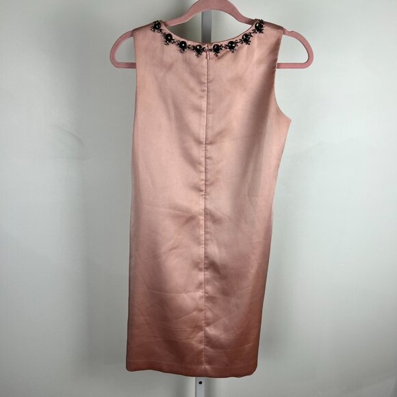 Ann Taylor Bejeweled Blush Pink Satin Shift Dress Wedding Guest Royalty Size 2 - Picture 4 of 16